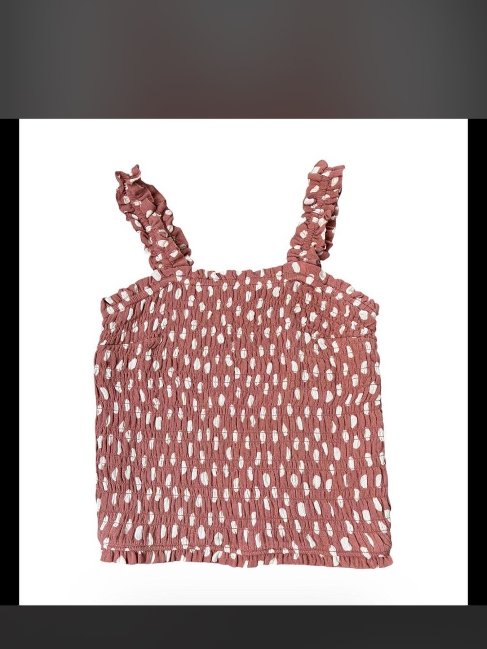 ABERCROMBIE & FITCH- Women's ruched crop tank top with white dots- Size: S